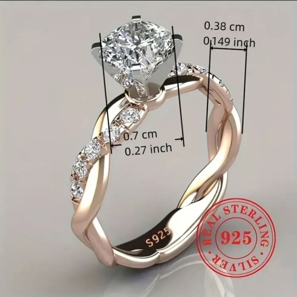 S925 Sterling silver Two-tone halo diamond wedding ring